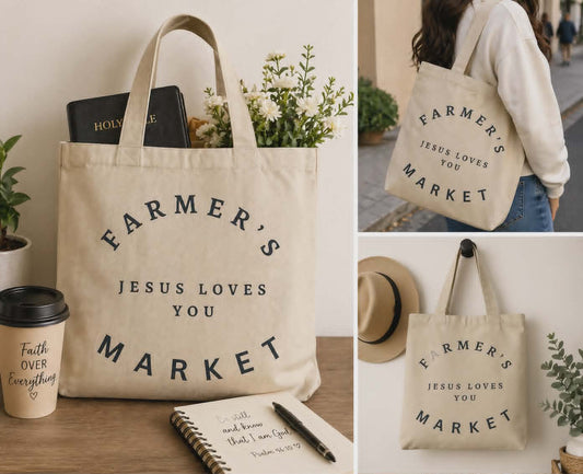 Jesus Loves You Canvas Tote Bag Christian Faith-Based Everyday Bag