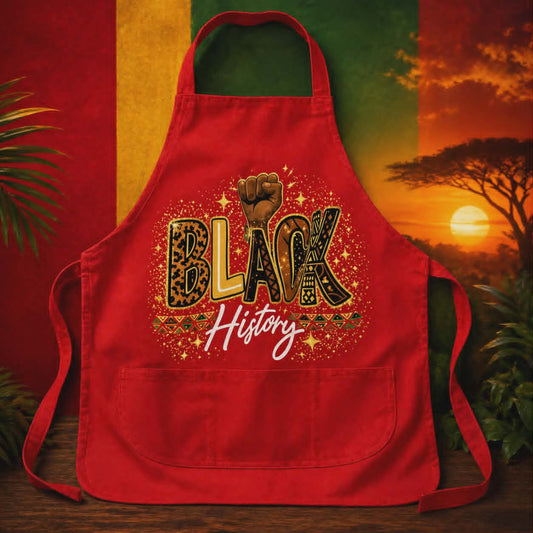 Black History Apron with Fist – Red Cultural Heritage Kitchen Apron | Statement Apparel