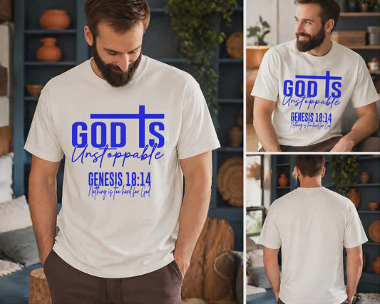 God Is Unstoppable T-Shirt – Genesis 18:14 Christian Faith Apparel | Redeemed